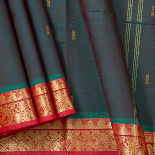 Blue And Red Chettinad Cotton Saree PV SK CC 237 - Cotton Saree - Panjavarnam PV SK CC 237