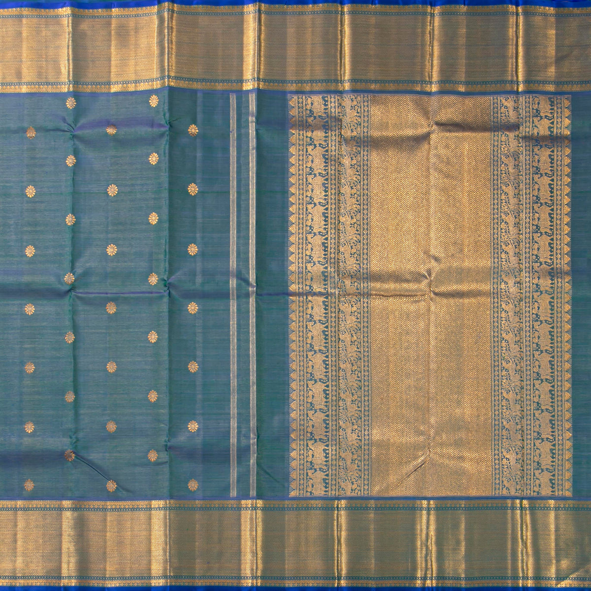 Mayilkazhuthu Blue Kanchipuram Silk Saree Vairaoosi For Bridal Wear PV NYC 1954