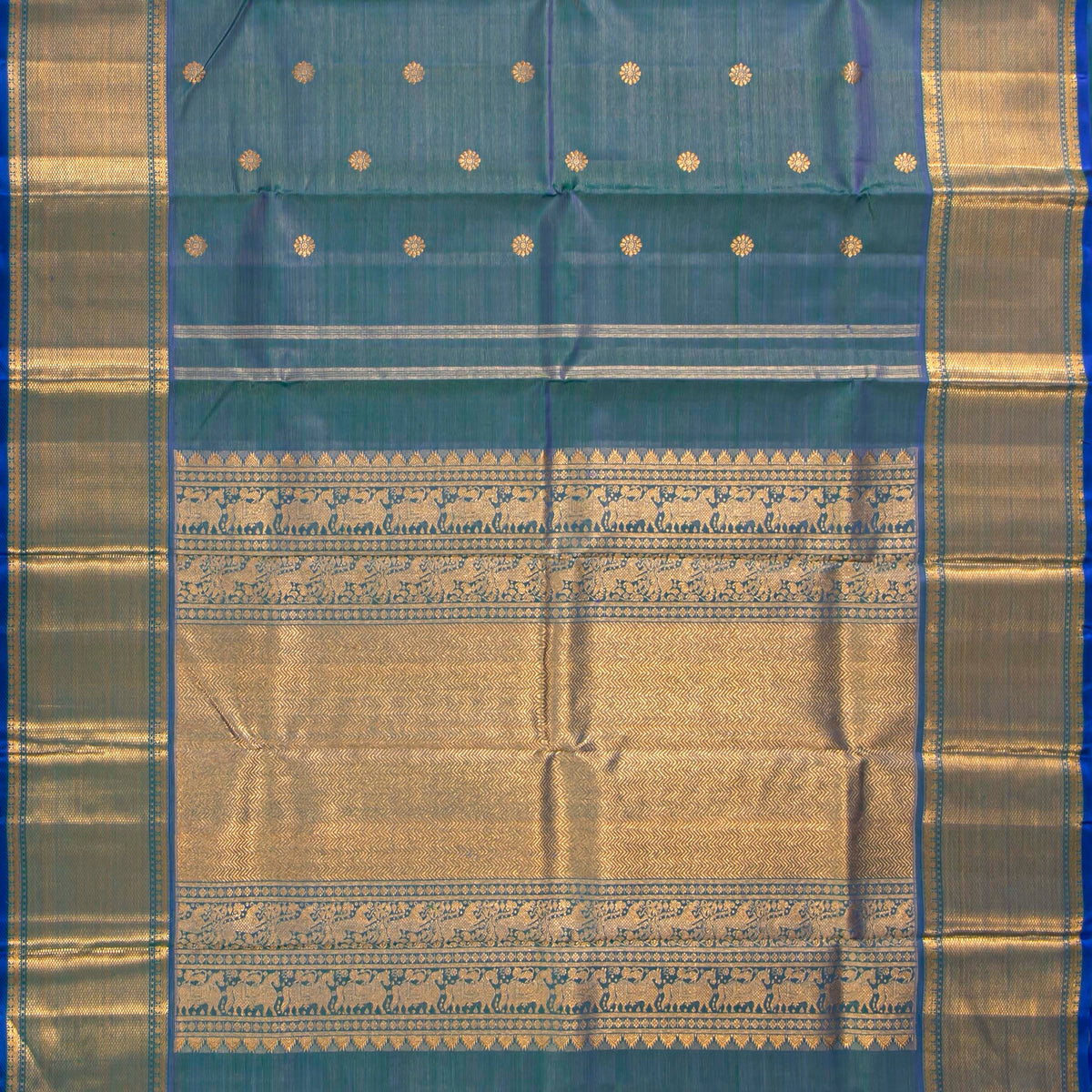 Mayilkazhuthu Blue Kanchipuram Silk Saree Vairaoosi For Bridal Wear PV NYC 1954