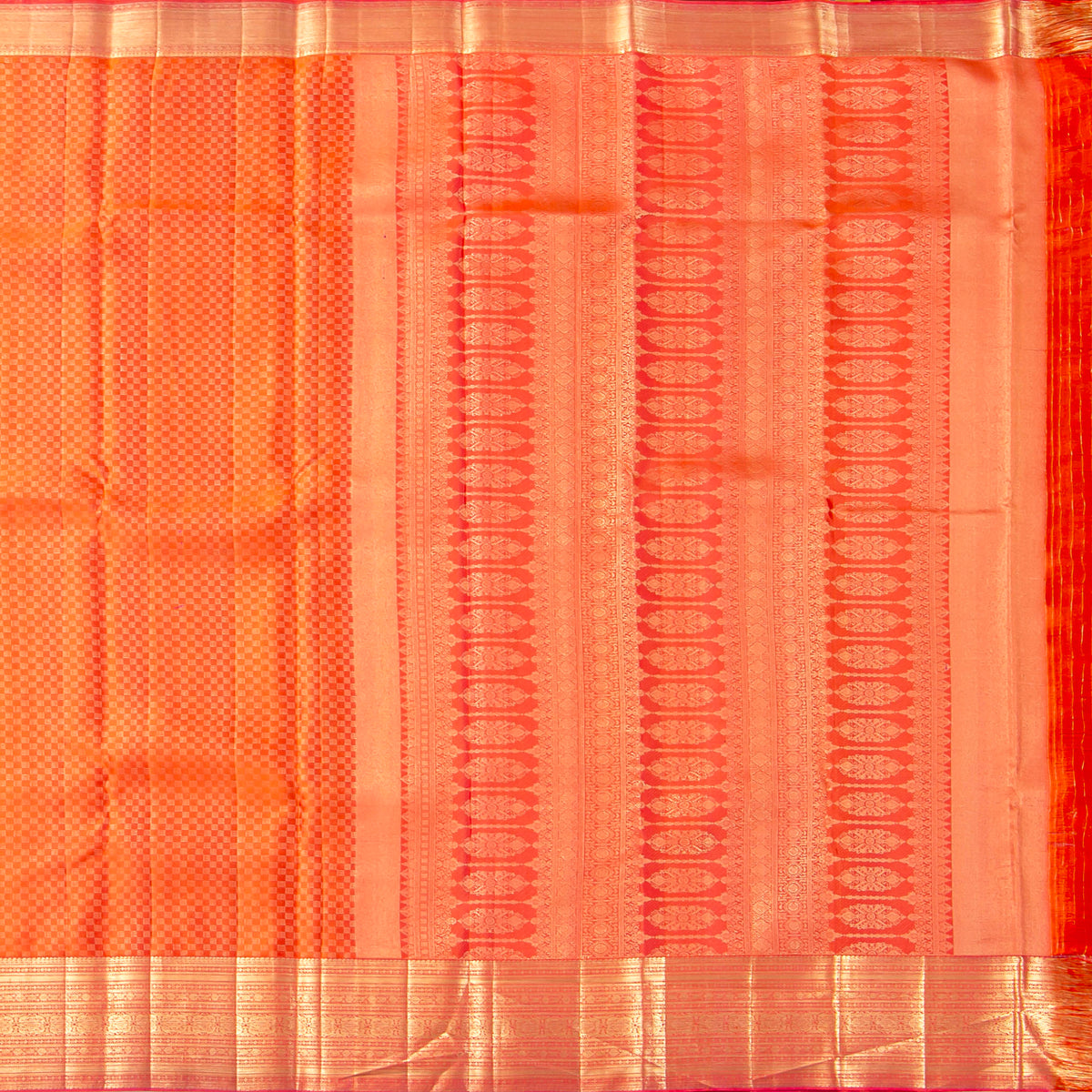Orange Kanchipuram Silk Saree No Zari For Festive Wear PV NYC 1994