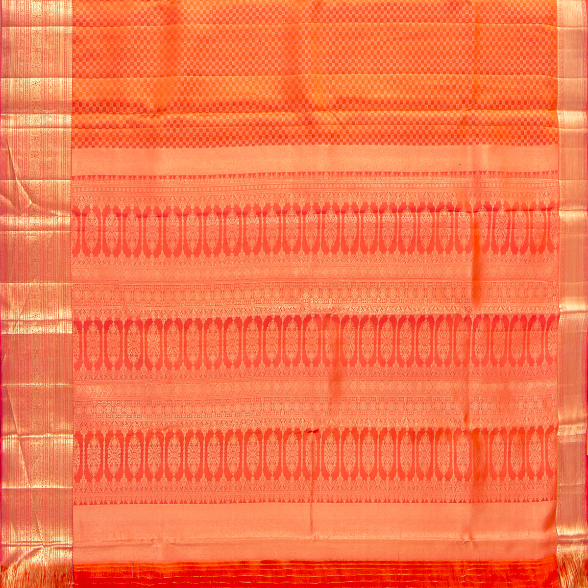 Orange Kanchipuram Silk Saree No Zari For Festive Wear PV NYC 1994
