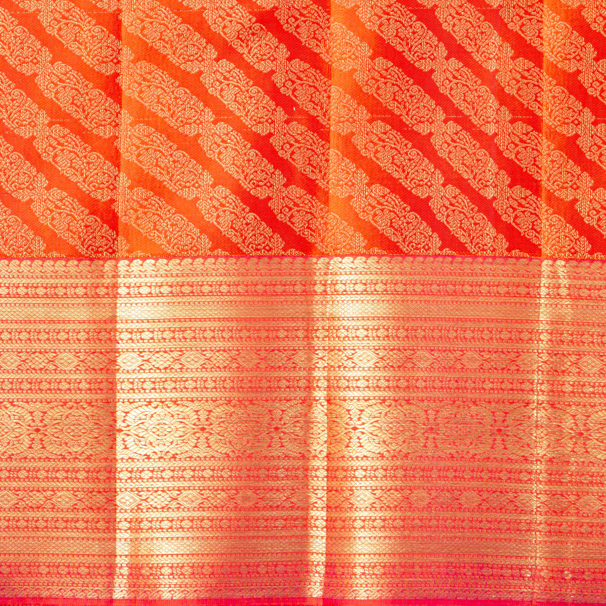 Orange Kanchipuram Silk Saree No Zari For Festive Wear PV NYC 1994