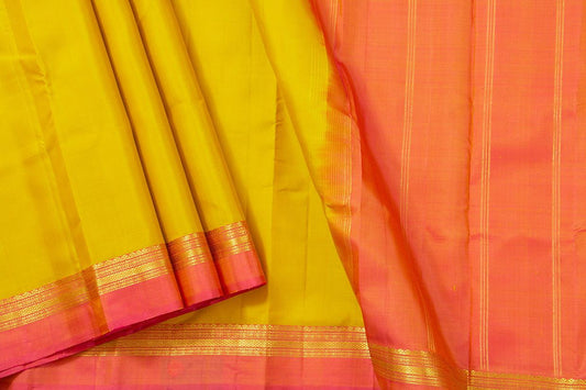 Mustard Ganga Jamuna Border Kanchipuram Silk Saree Light Weight For Festive Wear PV KNN 207
