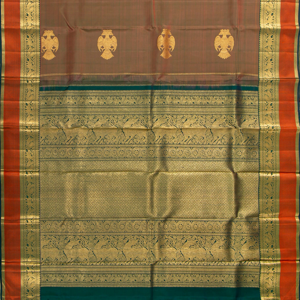 Manthulir Green Kanchipuram Silk Saree For Bridal Wear PV NYC 2041