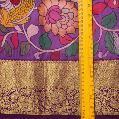 Purple Handpainted Kalamkari Kanchipuram Silk Saree For Festive Wear SRK KK 109