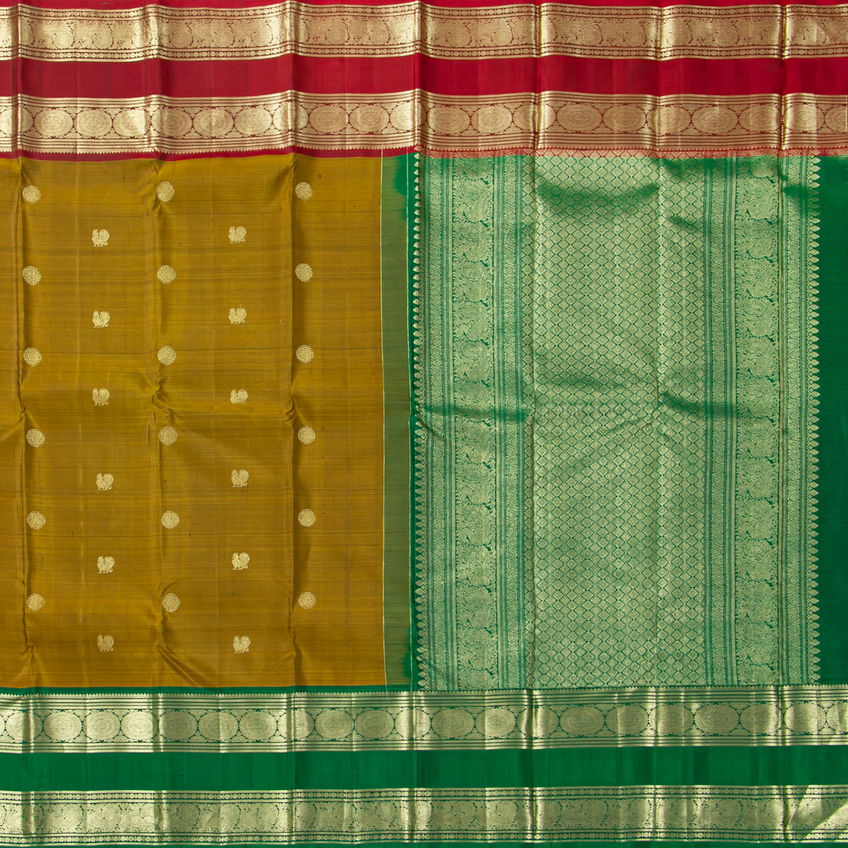 Mustard Kanchipuram Silk Saree Ganga Jamuna Border For Bridal Wear PV NYC 2000