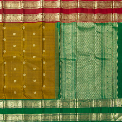 Mustard Kanchipuram Silk Saree Ganga Jamuna Border For Bridal Wear PV NYC 2000