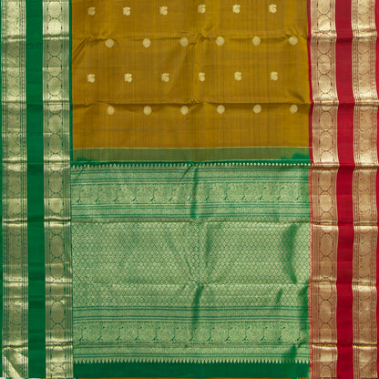 Mustard Kanchipuram Silk Saree Ganga Jamuna Border For Bridal Wear PV NYC 2000