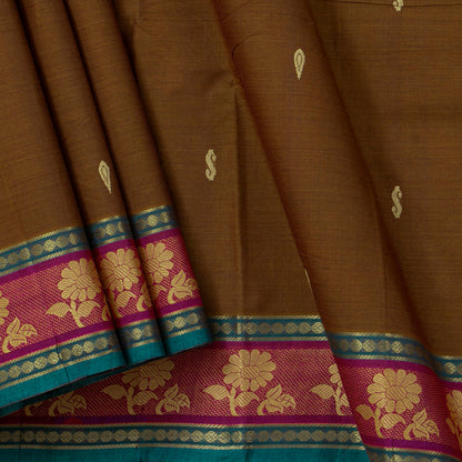 Brown And Blue Chettinad Cotton Saree PV SK CC 244