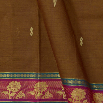Brown And Blue Chettinad Cotton Saree PV SK CC 244