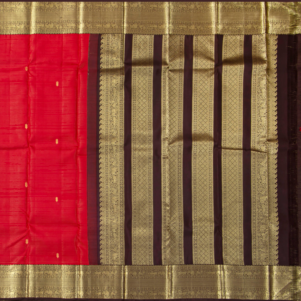 Red And Brown Kanchipuram Silk Saree For Bridal Wear PV NYC 2036