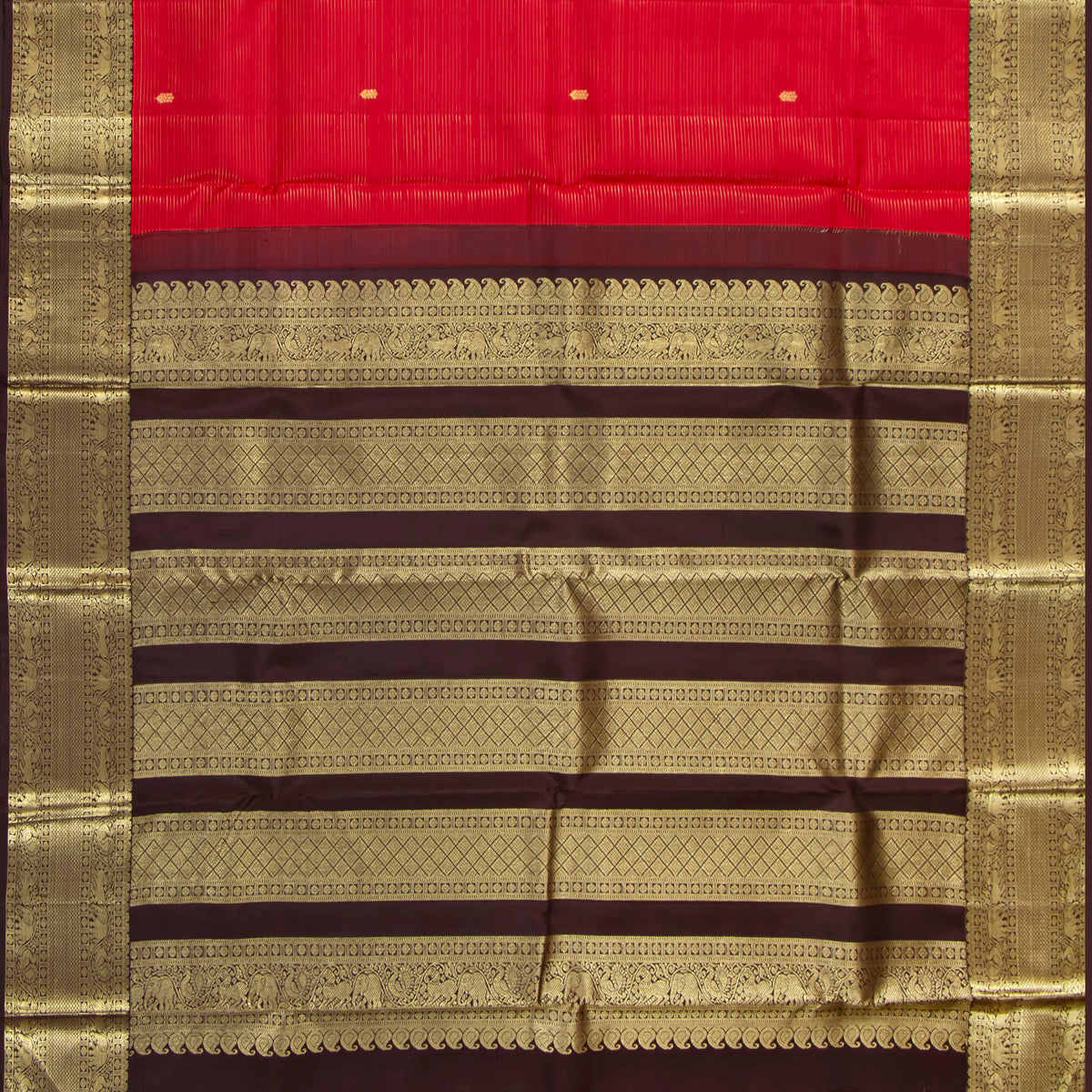 Red And Brown Kanchipuram Silk Saree For Bridal Wear PV NYC 2036