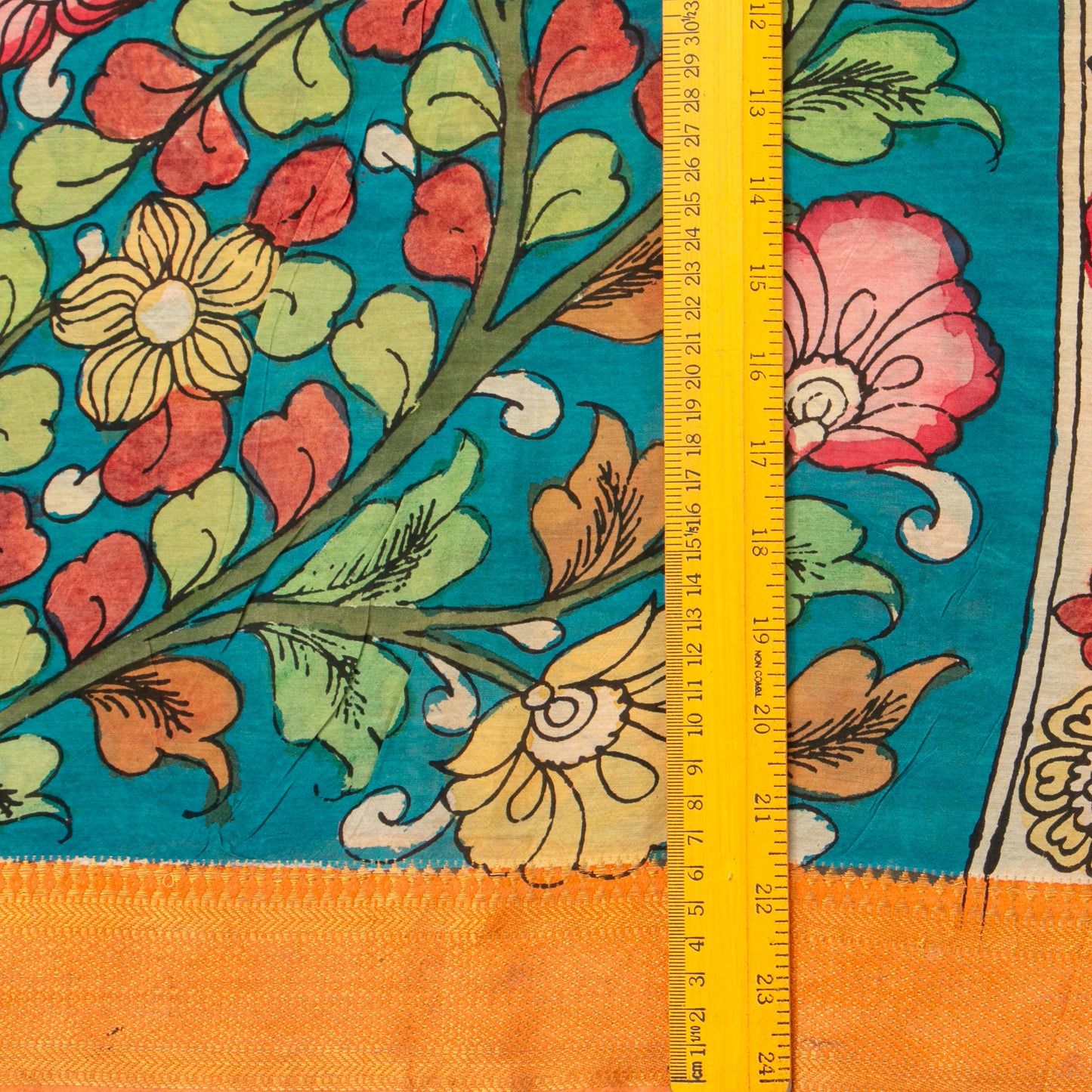 Blue Handpainted Kalamkari Mangalgiri Silk Saree For Festive Wear PK MS 72