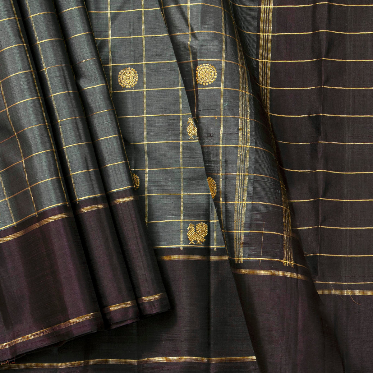 Grey And Brown Kanchipuram Silk Saree For Festive Wear PV 2069