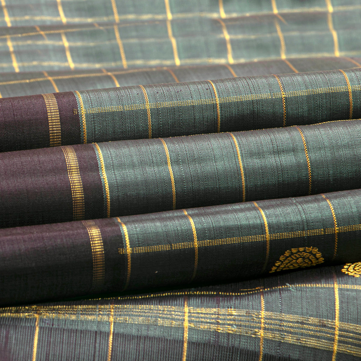 Grey And Brown Kanchipuram Silk Saree For Festive Wear PV 2069