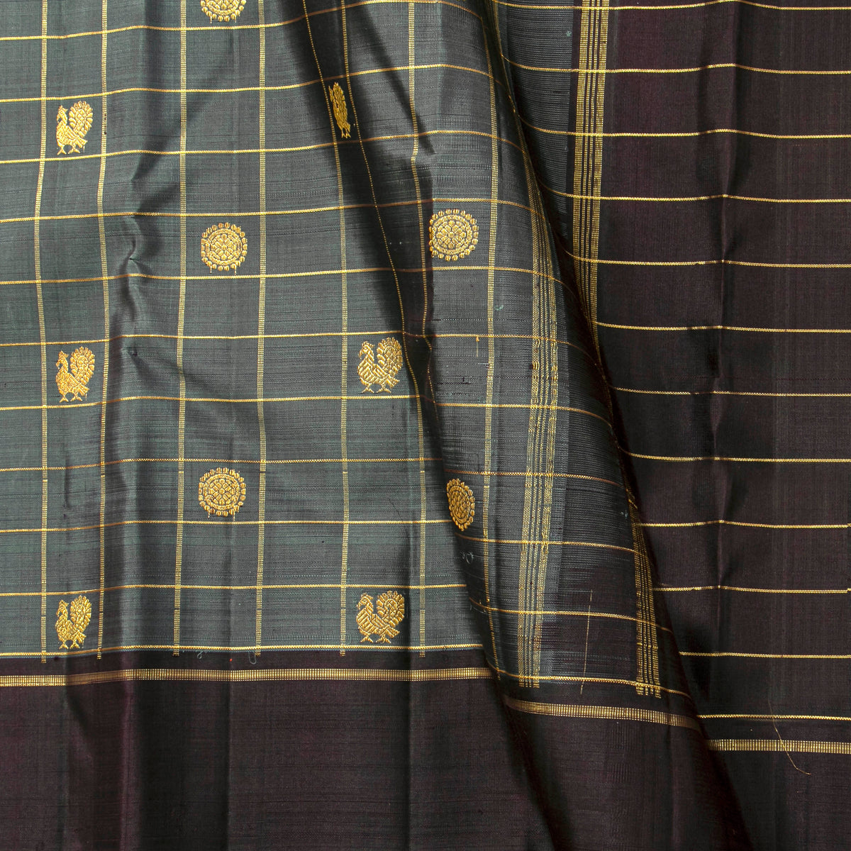 Grey And Brown Kanchipuram Silk Saree For Festive Wear PV 2069
