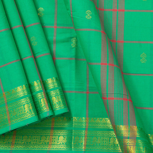 Green Handwoven Chettinad Cotton Saree With Zari For Summer Wear PV SK CC 251