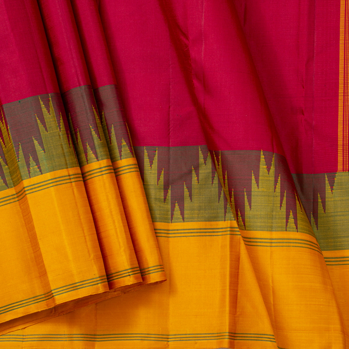 Red Ganga Jamuna Temple Border Kanchipuram Silk Saree For Festive Wear PV 2074