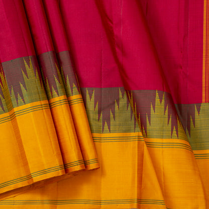 Red Ganga Jamuna Temple Border Kanchipuram Silk Saree For Festive Wear PV 2074