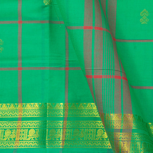 Green Handwoven Chettinad Cotton Saree With Zari For Summer Wear PV SK CC 251