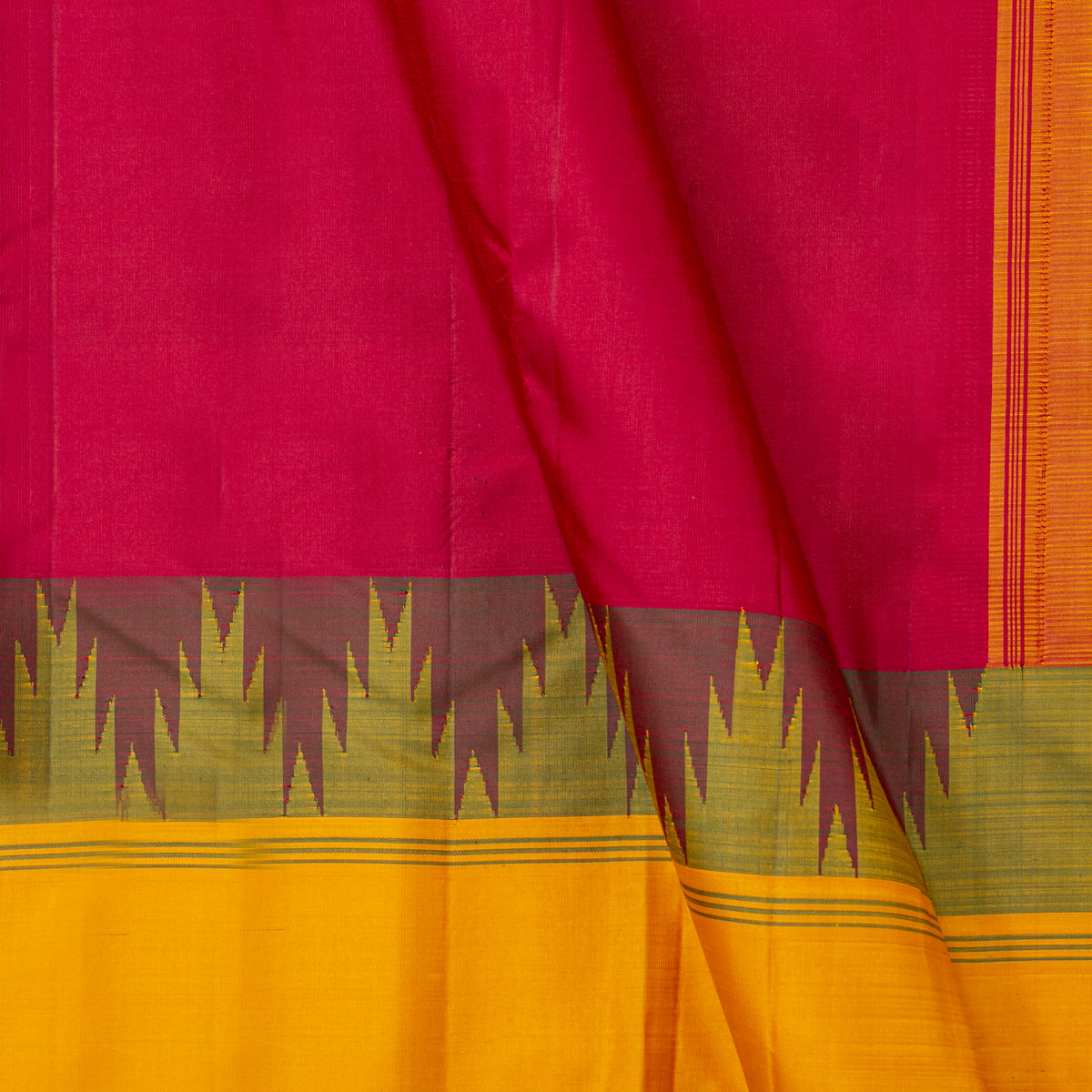 Red Ganga Jamuna Temple Border Kanchipuram Silk Saree For Festive Wear PV 2074