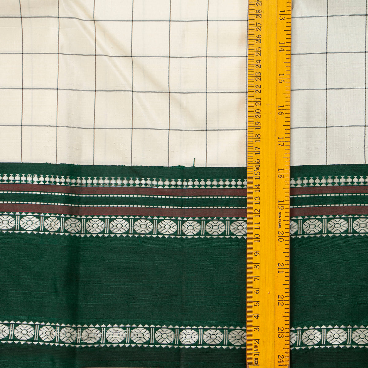 Off White And Green Kanchipuram Silk Saree No Zari For Festive Wear PV 2072