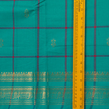 Sea Green Handwoven Chettinad Cotton Saree With Zari Border For Summer Wear PV SK CC 250