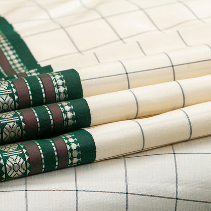 Off White And Green Kanchipuram Silk Saree No Zari For Festive Wear PV 2072