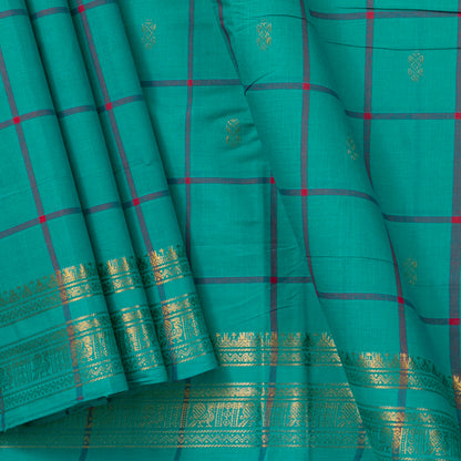 Sea Green Handwoven Chettinad Cotton Saree With Zari Border For Summer Wear PV SK CC 250