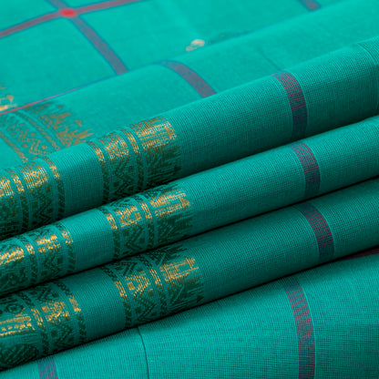 Sea Green Handwoven Chettinad Cotton Saree With Zari Border For Summer Wear PV SK CC 250