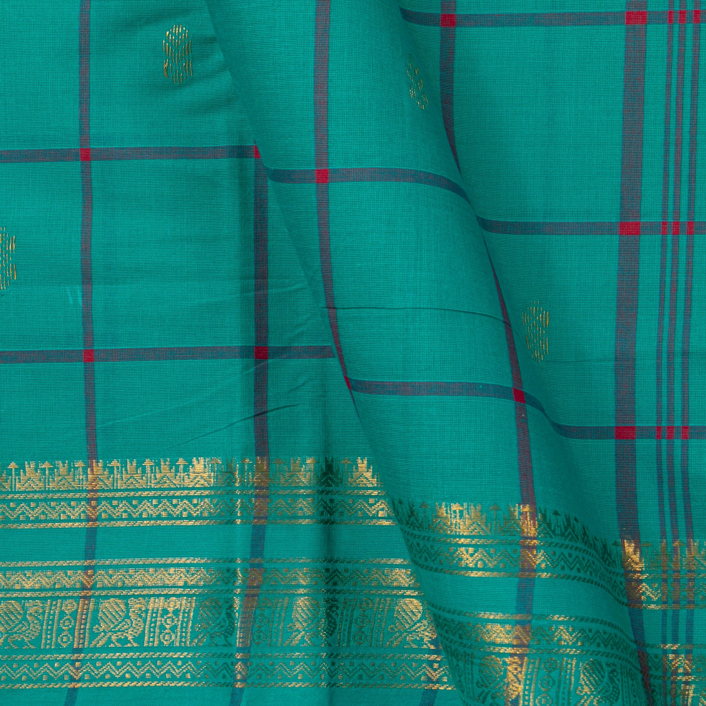 Sea Green Handwoven Chettinad Cotton Saree With Zari Border For Summer Wear PV SK CC 250