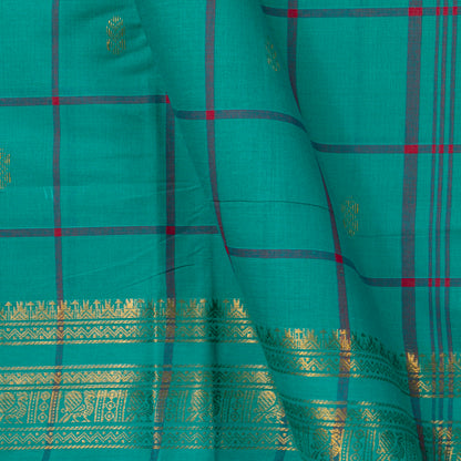 Sea Green Handwoven Chettinad Cotton Saree With Zari Border For Summer Wear PV SK CC 250