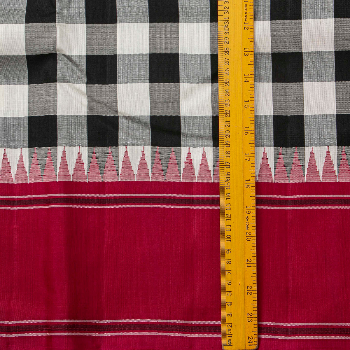 Black And White Checks No Zari Kanchipuram Silk Saree For Festive Wear PV NYC 2071