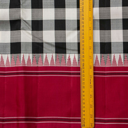 Black And White Checks No Zari Kanchipuram Silk Saree For Festive Wear PV NYC 2071