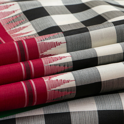 Black And White Checks No Zari Kanchipuram Silk Saree For Festive Wear PV NYC 2071