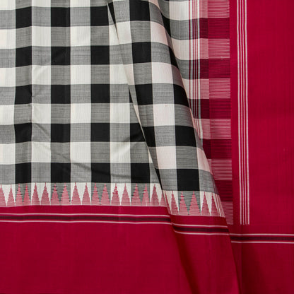 Black And White Checks No Zari Kanchipuram Silk Saree For Festive Wear PV NYC 2071