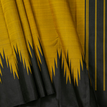 Mustard And Black Thazampoo Border Kanchipuram Silk Saree For Festive Wear PV NYC 2070