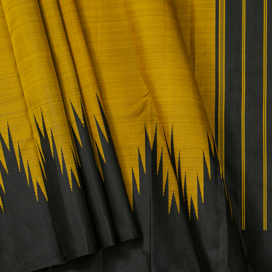 Mustard And Black Thazampoo Border Kanchipuram Silk Saree For Festive Wear PV NYC 2070