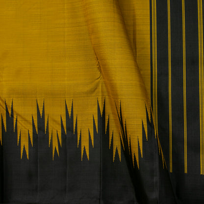 Mustard And Black Thazampoo Border Kanchipuram Silk Saree For Festive Wear PV NYC 2070