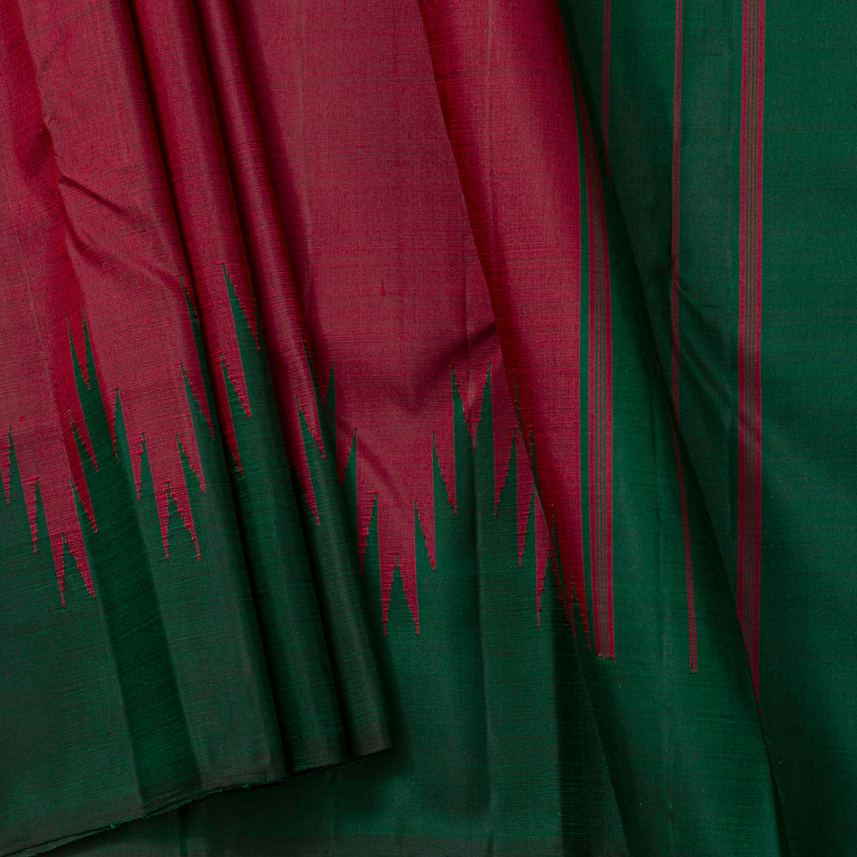 Red And Green Thazampoo  Border Kanchipuram Silk Saree For Festive Wear PV NYC 2075