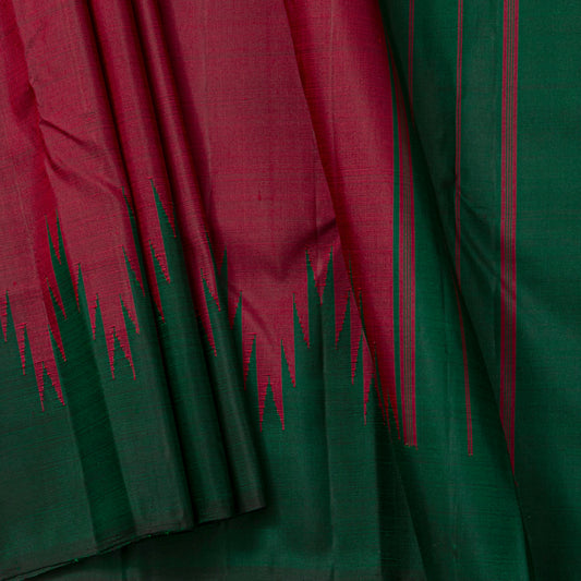 Red And Green Thazampoo  Border Kanchipuram Silk Saree For Festive Wear PV NYC 2075