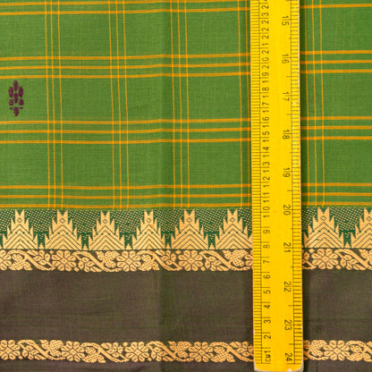 Green And Brown Handwoven Chettinad Cotton Saree With ZARI For Summer Wear PV SK CC 255