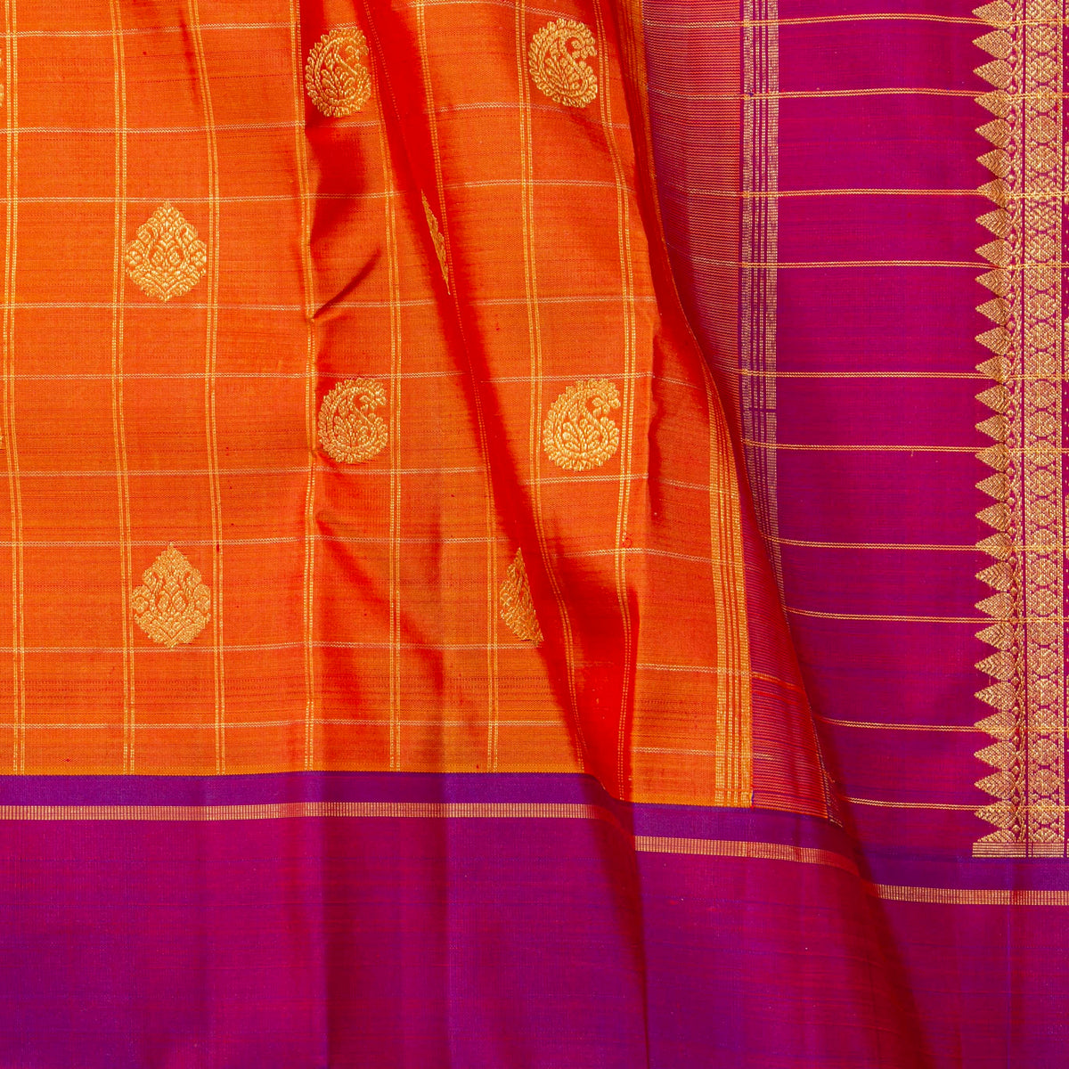 Orange And Magenta Kanchipuram Silk Saree For Festive Wear PV NYC 2066