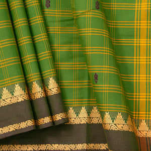 Green And Brown Handwoven Chettinad Cotton Saree With ZARI For Summer Wear PV SK CC 255