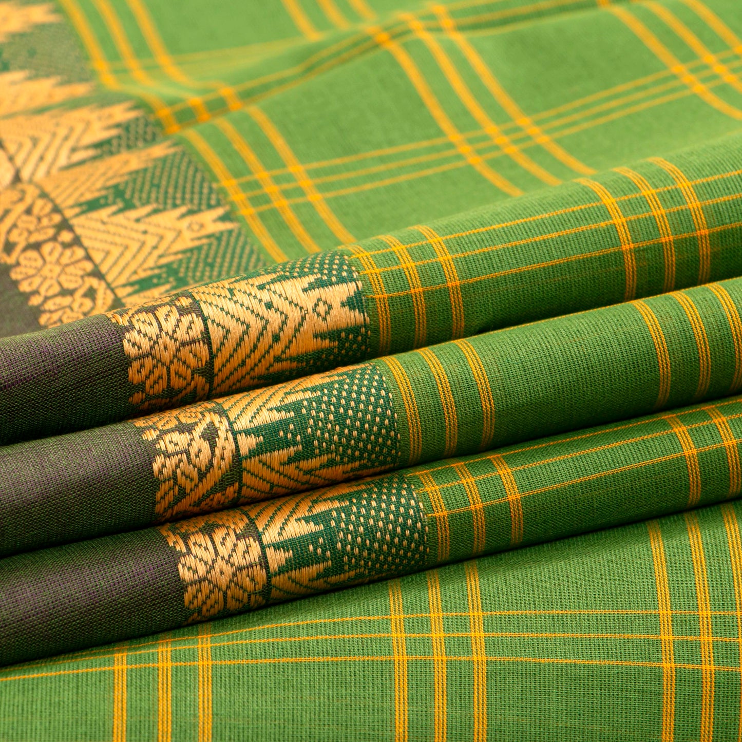 Green And Brown Handwoven Chettinad Cotton Saree With ZARI For Summer Wear PV SK CC 255