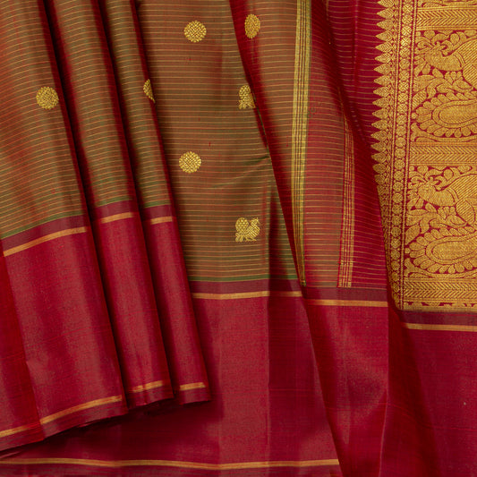 Manthulir Green And Red Kanchipuram Silk Saree For Festive Wear PV NYC 2067