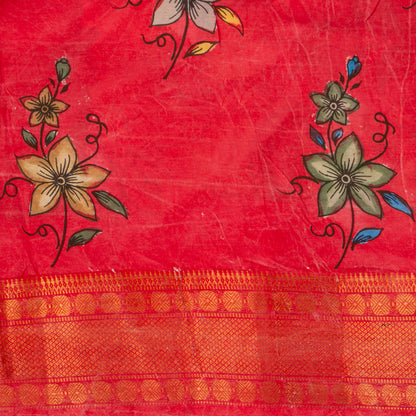 Off White And Red Kalamkari Mangalgiri Silk Saree For Festive Wear PK MS 80