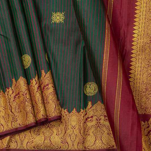 Green And Maroon Kanchipuram Silk Saree For Festive Wear PV NYC 2001