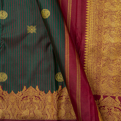 Green And Maroon Kanchipuram Silk Saree For Festive Wear PV NYC 2001