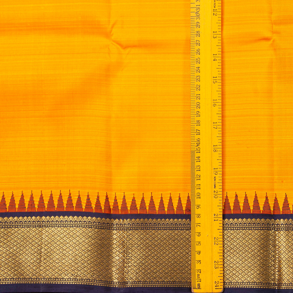 Yellow And Navy Blue Kanchipuram Silk Saree For Festive  Wear PV NYC 1958